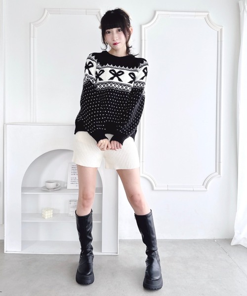 Loueme(ルエム)の「リボンノルディックニットプルオーバー(ニット/セーター・レディース・ブラック/アイボリー/ブルー/レッド・FREE)」の8枚目の写真