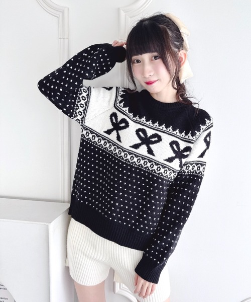 Loueme(ルエム)の「リボンノルディックニットプルオーバー(ニット/セーター・レディース・ブラック/アイボリー/ブルー/レッド・FREE)」の5枚目の写真