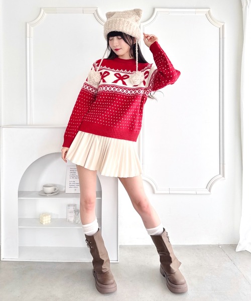 Loueme(ルエム)の「リボンノルディックニットプルオーバー(ニット/セーター・レディース・ブラック/アイボリー/ブルー/レッド・FREE)」の14枚目の写真