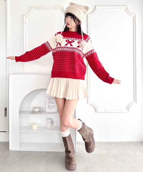 Loueme(ルエム)の「リボンノルディックニットプルオーバー(ニット/セーター・レディース・ブラック/アイボリー/ブルー/レッド・FREE)」の15枚目の写真