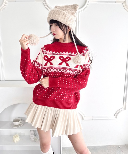 Loueme(ルエム)の「リボンノルディックニットプルオーバー(ニット/セーター・レディース・ブラック/アイボリー/ブルー/レッド・FREE)」の11枚目の写真