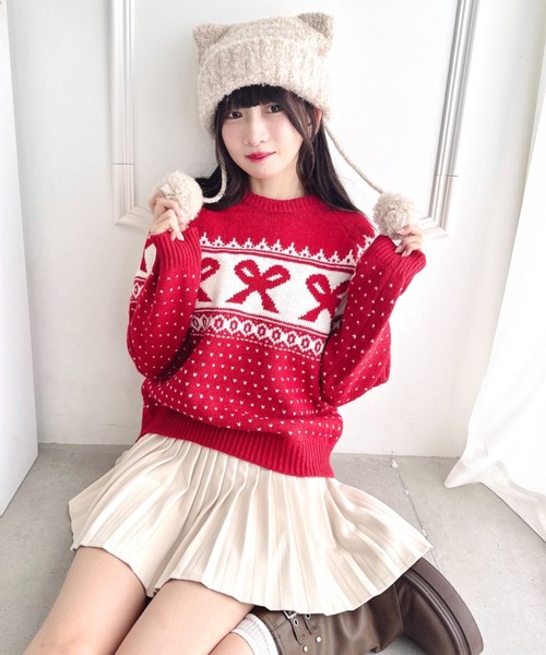 Loueme(ルエム)の「リボンノルディックニットプルオーバー(ニット/セーター・レディース・ブラック/アイボリー/ブルー/レッド・FREE)」の10枚目の写真