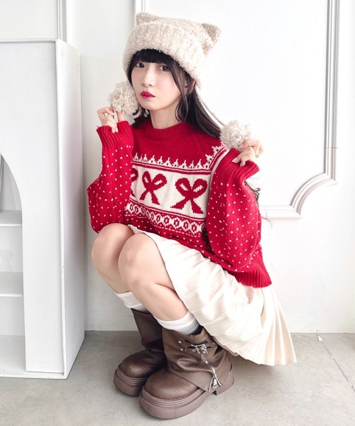 Loueme(ルエム)の「リボンノルディックニットプルオーバー(ニット/セーター・レディース・ブラック/アイボリー/ブルー/レッド・FREE)」の13枚目の写真