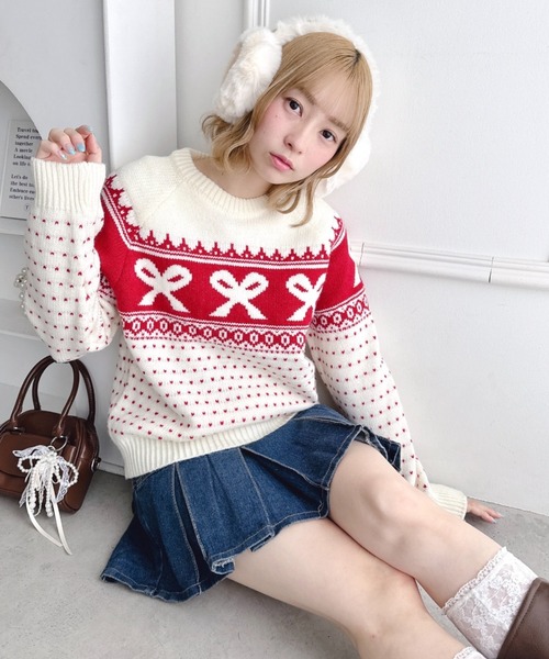 Loueme(ルエム)の「リボンノルディックニットプルオーバー(ニット/セーター・レディース・ブラック/アイボリー/ブルー/レッド・FREE)」の17枚目の写真