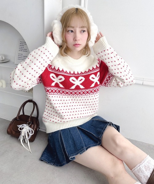 Loueme(ルエム)の「リボンノルディックニットプルオーバー(ニット/セーター・レディース・ブラック/アイボリー/ブルー/レッド・FREE)」の18枚目の写真