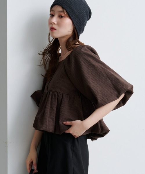 2WAY/4色展開/無地&チェック/WEB限定カラー】バルーン七分袖ブラウス
