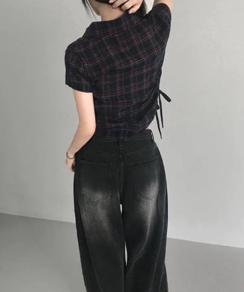 FUNdaysion(ファンデイション)の「チェックショート丈半袖シャツ(シャツ/ブラウス・レディース・ネイビー・M)」の6枚目の写真
