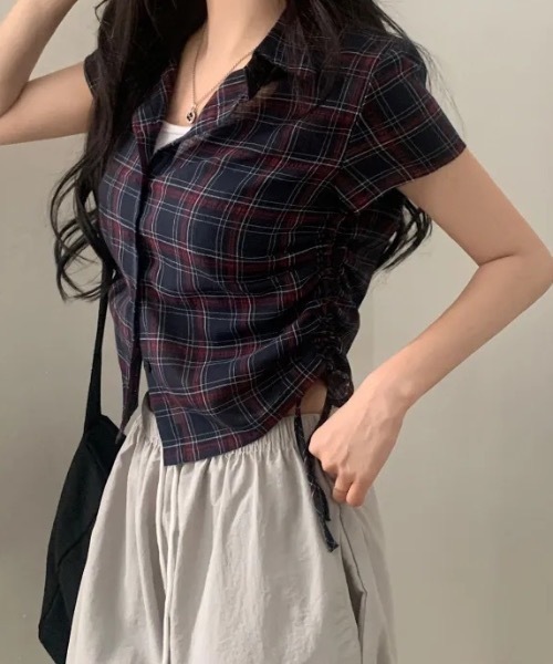 FUNdaysion(ファンデイション)の「チェックショート丈半袖シャツ(シャツ/ブラウス・レディース・ネイビー・M)」の16枚目の写真