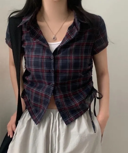 FUNdaysion(ファンデイション)の「チェックショート丈半袖シャツ(シャツ/ブラウス・レディース・ネイビー・M)」の17枚目の写真