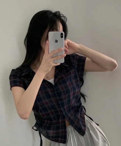 FUNdaysion(ファンデイション)の「チェックショート丈半袖シャツ(シャツ/ブラウス・レディース・ネイビー・M)」の18枚目の写真