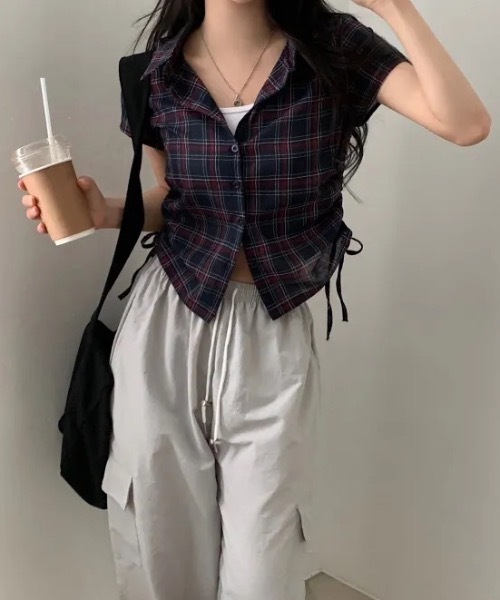 FUNdaysion(ファンデイション)の「チェックショート丈半袖シャツ(シャツ/ブラウス・レディース・ネイビー・M)」の19枚目の写真