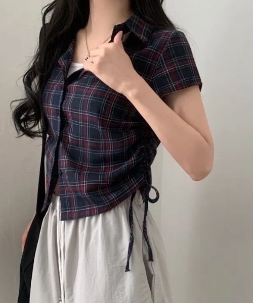 FUNdaysion(ファンデイション)の「チェックショート丈半袖シャツ(シャツ/ブラウス・レディース・ネイビー・M)」の20枚目の写真