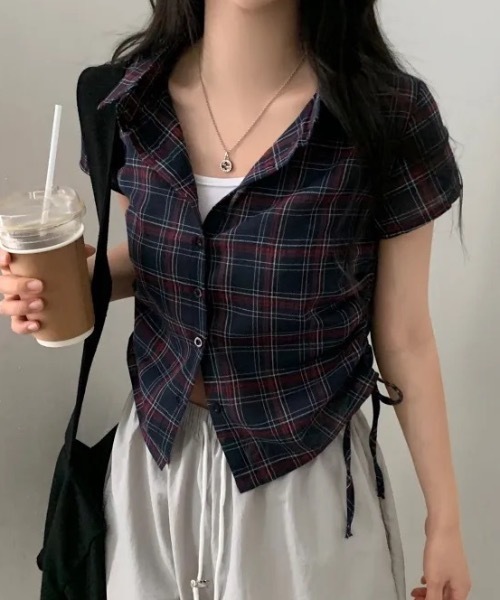 FUNdaysion(ファンデイション)の「チェックショート丈半袖シャツ(シャツ/ブラウス・レディース・ネイビー・M)」の21枚目の写真