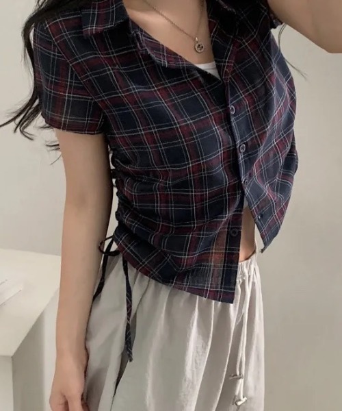 FUNdaysion(ファンデイション)の「チェックショート丈半袖シャツ(シャツ/ブラウス・レディース・ネイビー・M)」の22枚目の写真