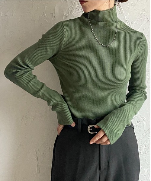 セール】長袖タイトハイネックリブニットトップス（ニット