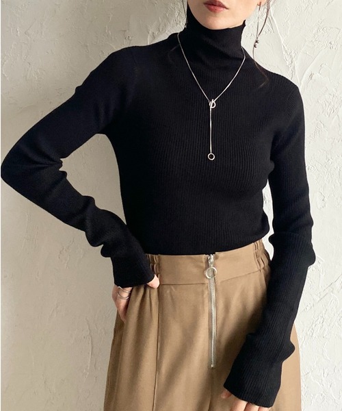 セール】長袖タイトハイネックリブニットトップス（ニット/セーター