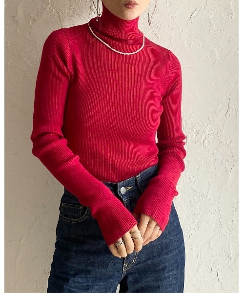 She's Closet（シーズクローゼット）の「長袖タイトハイネックリブニットトップス（ニット/セーター・レディース・レッド/ブラウン/アイボリー/ブラック/グレー/セージグリーン・FREE）」の10枚目の写真