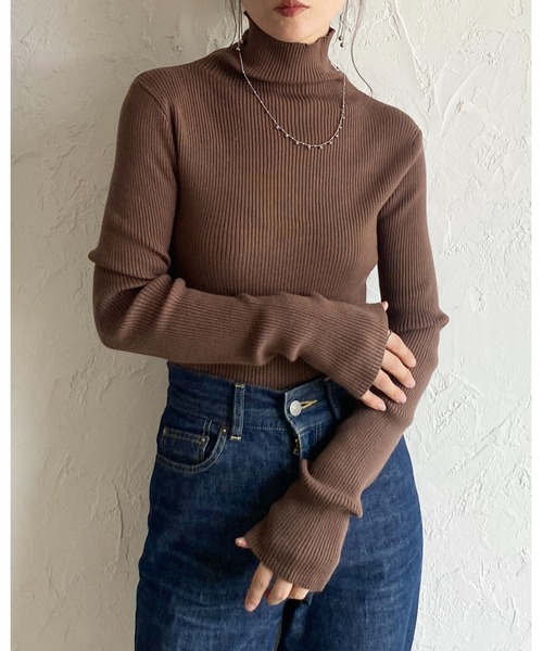 She's Closet（シーズクローゼット）の「長袖タイトハイネックリブニットトップス（ニット/セーター・レディース・レッド/ブラウン/アイボリー/ブラック/グレー/セージグリーン・FREE）」の13枚目の写真