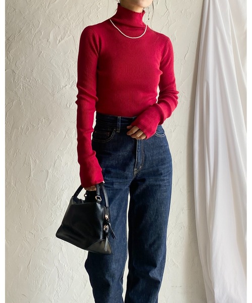 She's Closet（シーズクローゼット）の「長袖タイトハイネックリブニットトップス（ニット/セーター・レディース・レッド/ブラウン/アイボリー/ブラック/グレー/セージグリーン・FREE）」の18枚目の写真