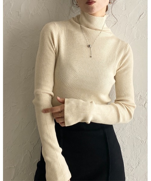 ハイネックリブニットトップス セール】長袖タイトハイネックリブニットトップス（ニット/セーター