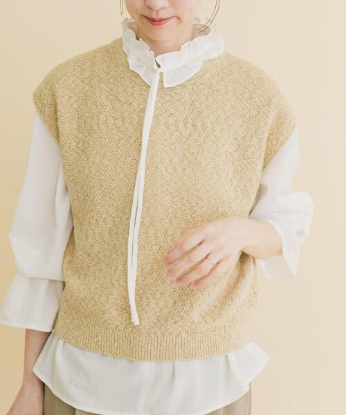 ITEMS URBANRESEARCH(アイテムズ アーバンリサーチ)の「ゴムヤーンニットベスト(ベスト・レディース・ブラック/ブルー/ベージュ・FREE)」の1枚目の写真