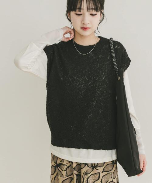 ITEMS URBANRESEARCH(アイテムズ アーバンリサーチ)の「ゴムヤーンニットベスト(ベスト・レディース・ブラック/ブルー/ベージュ・FREE)」の5枚目の写真