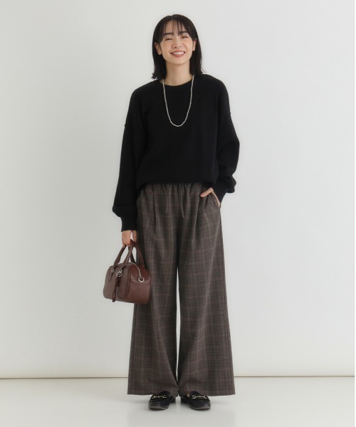 Right-on（ライトオン）の「【HONEYSUCKLE ROSE】【｢楽｣して｢ちゃんと見え｣が一番使える！】無地見えTRチェックイージーパンツ(ウエストゴム・ストレッチ・秋カラー・体型を拾いにくい)（その他パンツ・レディース・ダークグレー/ブラウン・M/L/S）」の12枚目の写真