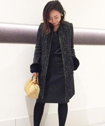 Jewel Changes | 〓 ★JOC ツイード 袖ファー付き ノーカラーコート 2(その他アウター)