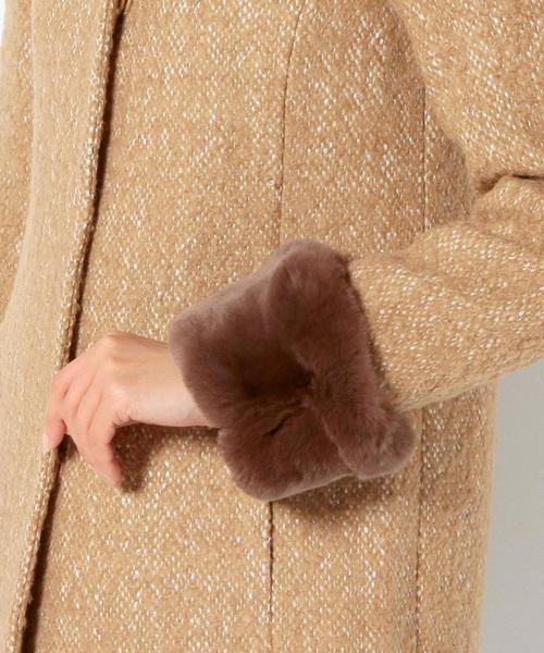 Jewel Changes（ジュエルチェンジズ）の「〓 ★JOC ツイード 袖ファー付き ノーカラーコート 2（その他アウター・レディース・ブラウン/ブラック・36/38）」の8枚目の写真