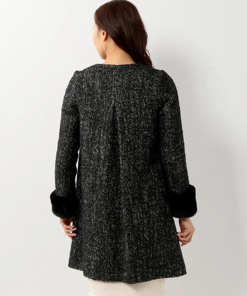 Jewel Changes（ジュエルチェンジズ）の「〓 ★JOC ツイード 袖ファー付き ノーカラーコート 2（その他アウター・レディース・ブラウン/ブラック・36/38）」の14枚目の写真