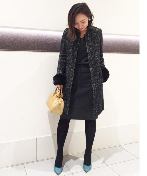 Jewel Changes（ジュエルチェンジズ）の「〓 ★JOC ツイード 袖ファー付き ノーカラーコート 2（その他アウター・レディース・ブラウン/ブラック・36/38）」の20枚目の写真