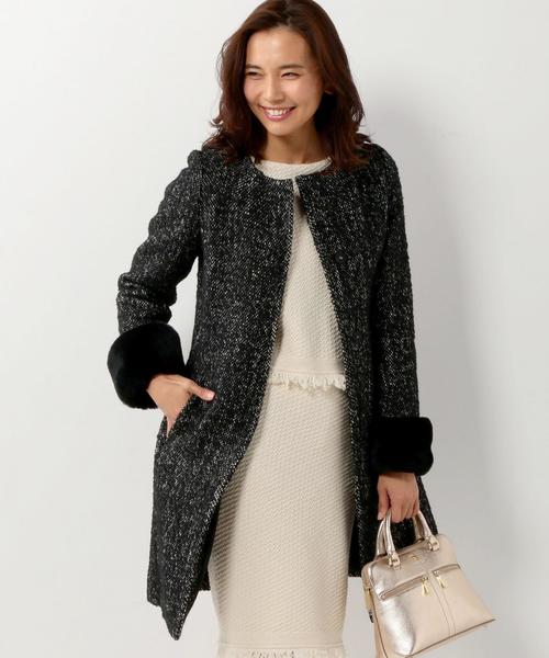 Jewel Changes（ジュエルチェンジズ）の「〓 ★JOC ツイード 袖ファー付き ノーカラーコート 2（その他アウター・レディース・ブラウン/ブラック・36/38）」の21枚目の写真