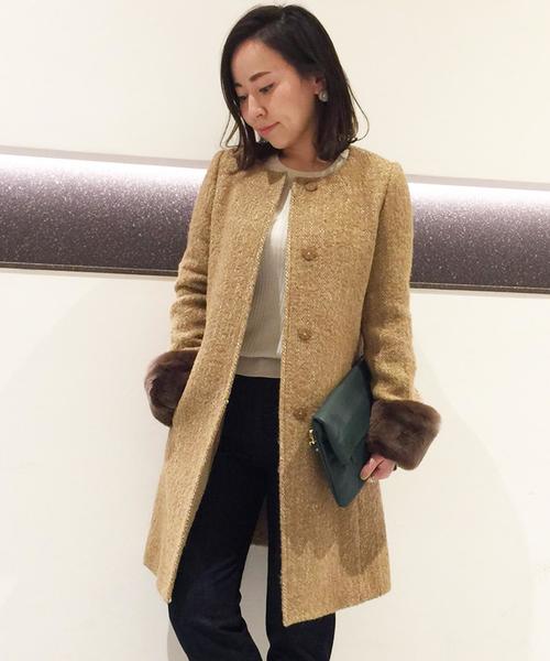 Jewel Changes（ジュエルチェンジズ）の「〓 ★JOC ツイード 袖ファー付き ノーカラーコート 2（その他アウター・レディース・ブラウン/ブラック・36/38）」の17枚目の写真