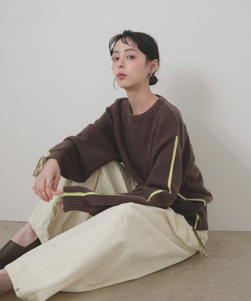 バイカラーラインニットプルオーバー（ニット/セーター）｜LIAN