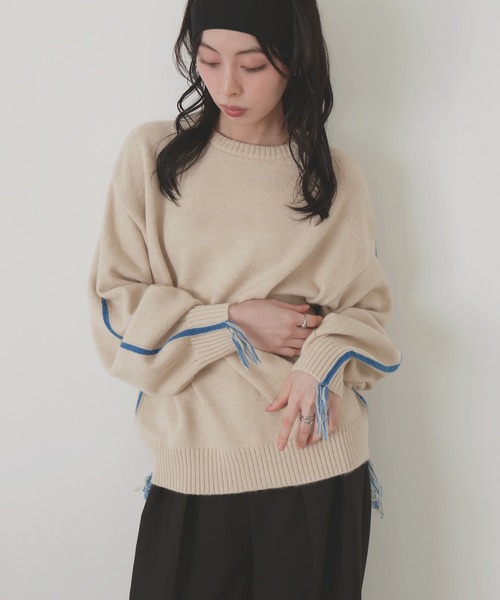 バニラ❣️ ランバン✨ニットコート　 毛100 暖かい　バイカラー LIAN（リアン）の「バイカラーニットプルオーバー（ニット/セーター