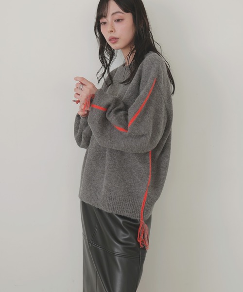 バニラ❣️ ランバン✨ニットコート　 毛100 暖かい　バイカラー LIAN（リアン）の「バイカラーニットプルオーバー（ニット/セーター