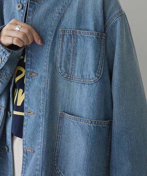 AMERICAN HOLIC（アメリカンホリック）の「ノーカラーデニムカバーオール（デニムジャケット・レディース・ワンウォッシュ/ライトインディゴブルー・L/M）」の12枚目の写真