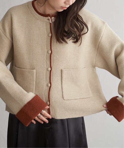 VENCEEXCHANGE（ヴァンスエクスチェンジ）の「アルパカタッチ配色カーディガン（カーディガン/ボレロ・レディース・アイボリー/ブラウン/チャコール・FREE）」の2枚目の写真