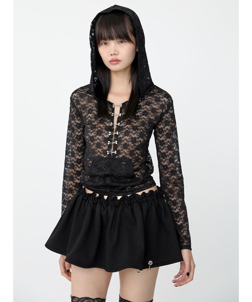 Heart Tattoo(ハートタトゥー)の「lace chain hoodie / レースチェーンフーディ(パーカー・レディース・ホワイト/ブラック・FREE)」の8枚目の写真