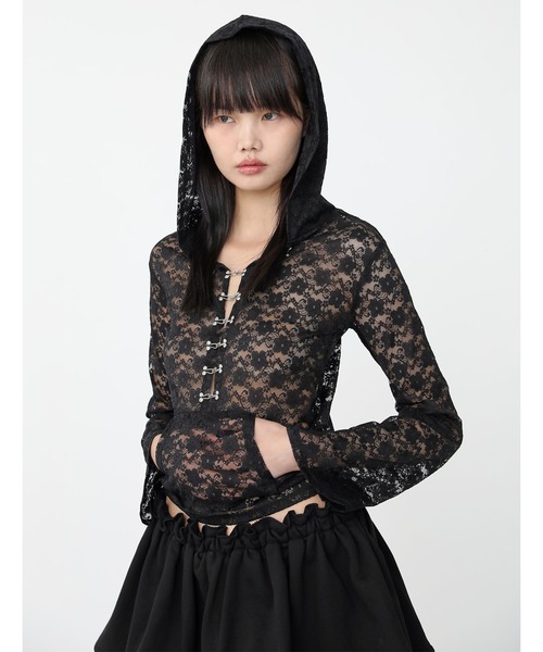 Heart Tattoo(ハートタトゥー)の「lace chain hoodie / レースチェーンフーディ(パーカー・レディース・ホワイト/ブラック・FREE)」の11枚目の写真