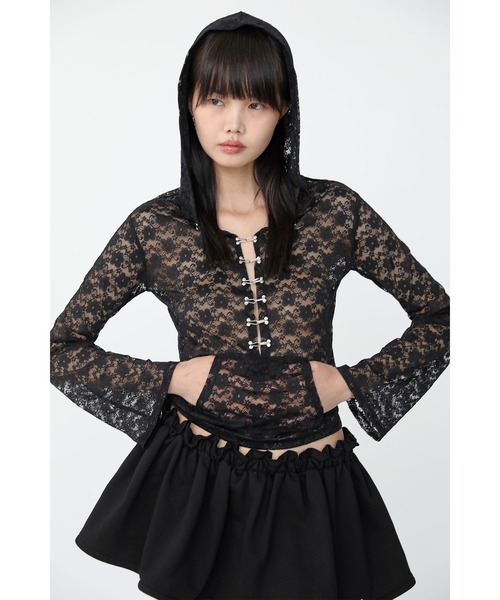 Heart Tattoo(ハートタトゥー)の「lace chain hoodie / レースチェーンフーディ(パーカー・レディース・ホワイト/ブラック・FREE)」の12枚目の写真