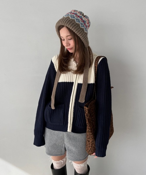 SANSeLF(サンセルフ)の「【SANSeLF】 フェアアイルパターンニットキャップ 厚手リブ saa25a093(ニットキャップ/ビーニー・レディース・マルチ・FREE)」の4枚目の写真