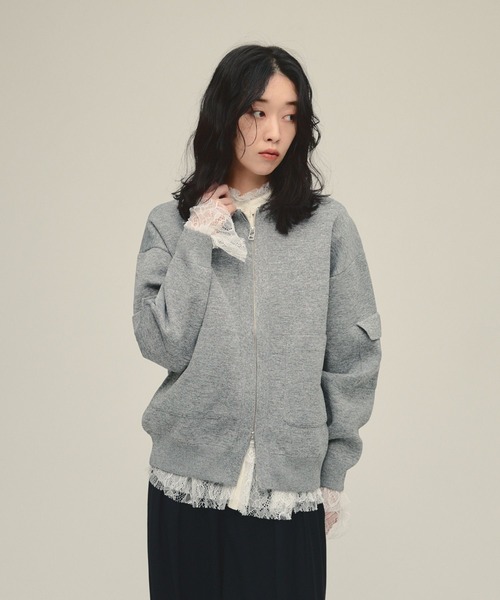 eL（エル）の「【eL】12G Zip Blouson Cardigan/593333（カーディガン/ボレロ・レディース・杢グレー/カーキ・FREE）」の2枚目の写真