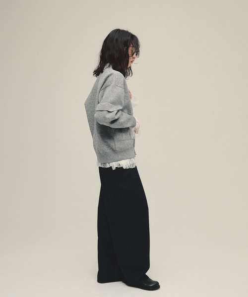 eL（エル）の「【eL】12G Zip Blouson Cardigan/593333（カーディガン/ボレロ・レディース・杢グレー/カーキ・FREE）」の4枚目の写真