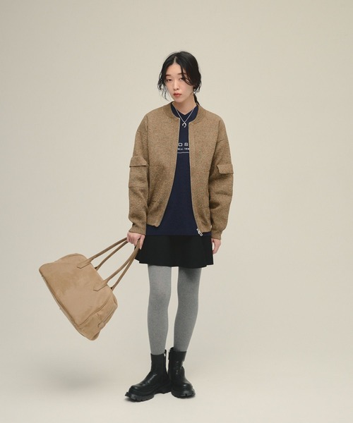 eL（エル）の「【eL】12G Zip Blouson Cardigan/593333（カーディガン/ボレロ・レディース・杢グレー/カーキ・FREE）」の7枚目の写真