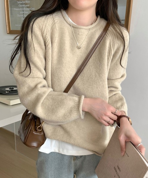 セール】クルーネックロールエッジラグランニット（ニット/セーター