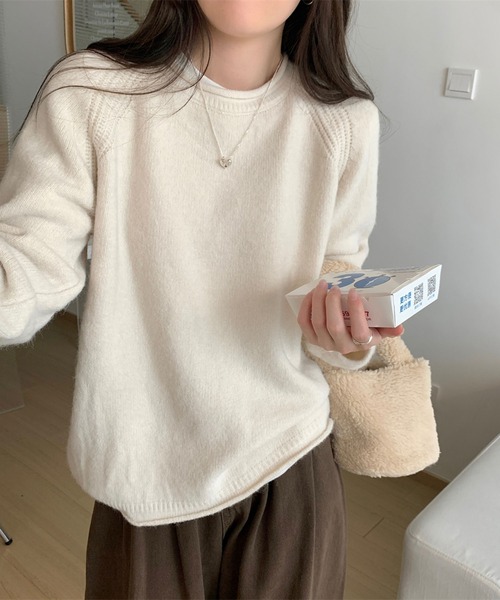 セール】クルーネックロールエッジラグランニット（ニット/セーター