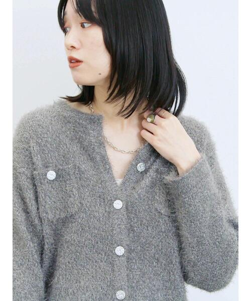 Samansa Mos2 blue(サマンサモスモスブルー)の「フェザーニットカーディガン(カーディガン/ボレロ・レディース・チャコールグレー/モカ/シルバーグレー・F)」の2枚目の写真