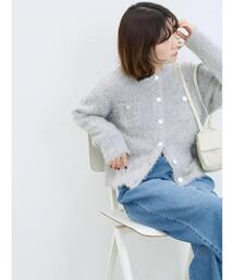 Samansa Mos2 blue | フェザーニットカーディガン(カーディガン/ボレロ)