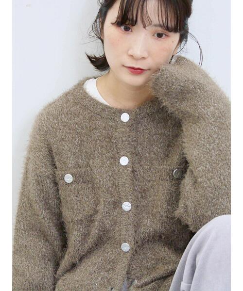 Samansa Mos2 blue(サマンサモスモスブルー)の「フェザーニットカーディガン(カーディガン/ボレロ・レディース・チャコールグレー/モカ/シルバーグレー・F)」の1枚目の写真